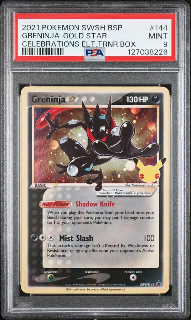 2021 POKEMON SWSH PROMO CELEBRATIONS ETB #144 GRENINJA-GOLD STAR PSA 9