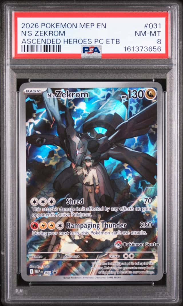 2026 POKEMON ASCENDED HEROES POKEMON CENTER ETB PROMO #031 N'S ZEKROM PSA 8