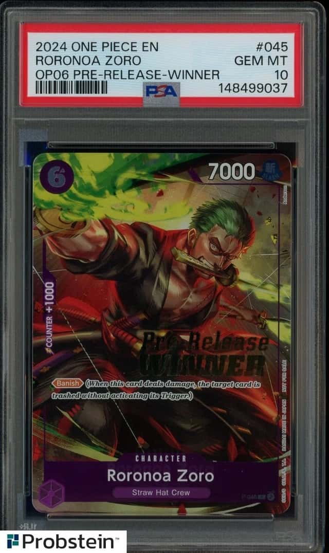 2024 One Piece EN OP06 Pre-Release Winner #045 Roronoa Zoro PSA 10 GEM MINT