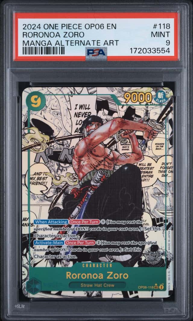 2024 One Piece OP06 EN Manga Alternate Art #118 Roronoa Zoro PSA 9 MINT