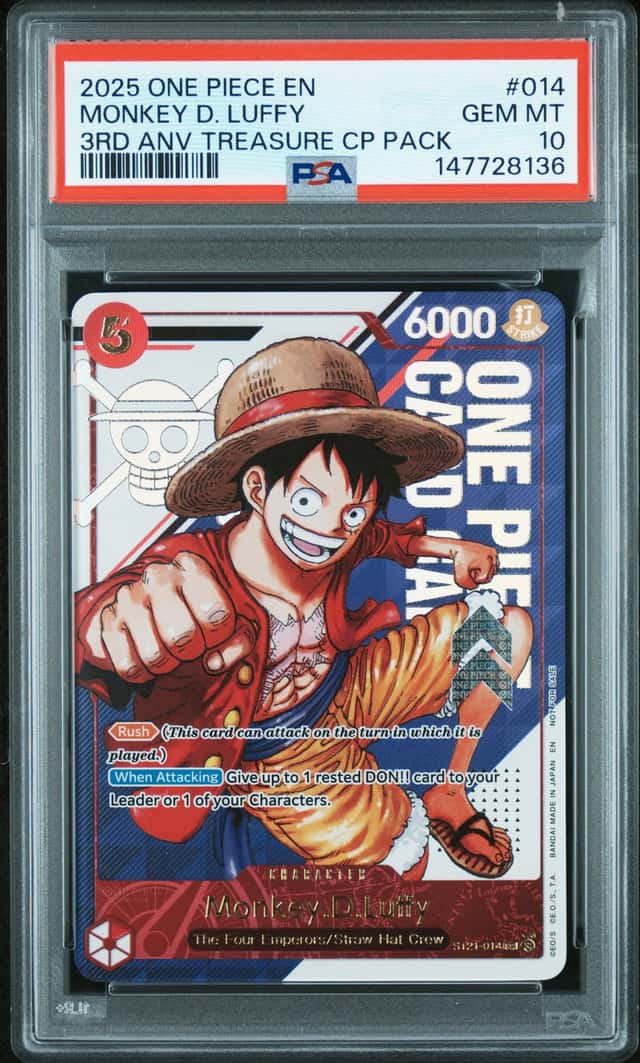 2025 One Piece En 3rd Anniversary Treasure CP Pack #014 Monkey D. Luffy PSA 10