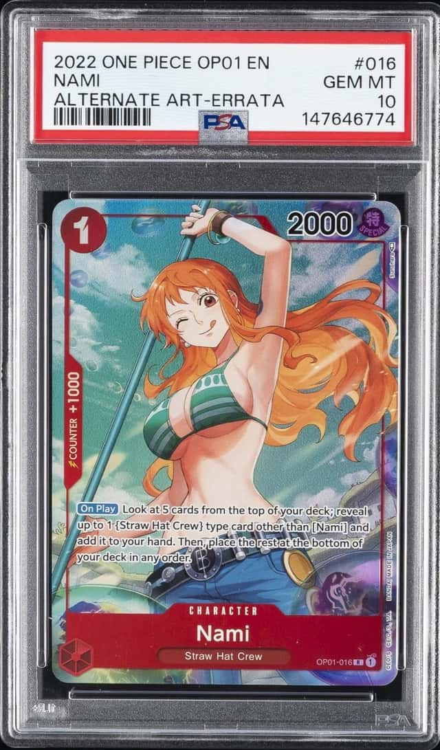 2022 ONE PIECE OP01-ROMANCE DAWN ALTERNATE ART-ERRATA #016 NAMI PSA 10