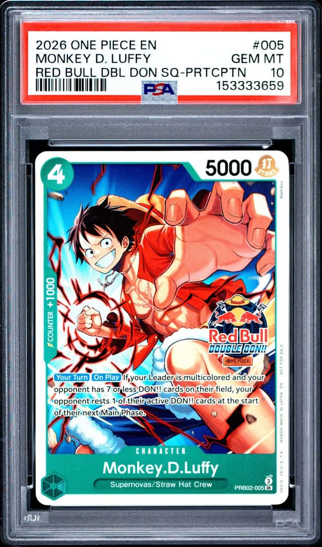 2026 One Piece EN Red Bull Double Don!! Promo PRB02-005 Monkey D Luffy PSA 10