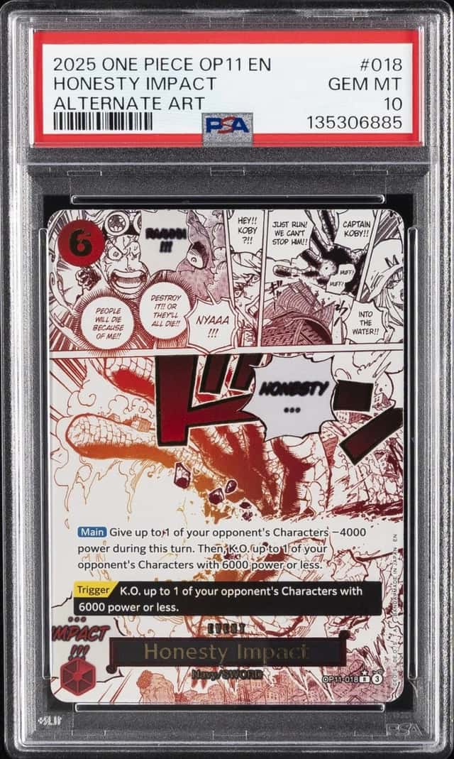 2025 ONE PIECE OP11-A FIST OF DIVINE SPEED ALTERNATE ART HONESTY IMPACT PSA 10