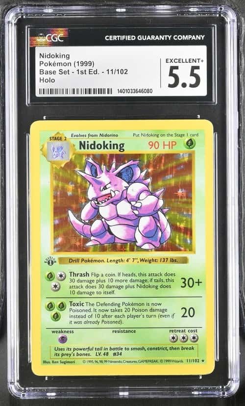 1999 Pokemon Base Set Shadowless 1st Edition Holo Nidoking #11 CGC 5.5 EX+