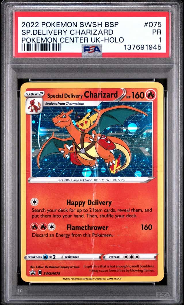 2022 Pokemon Sword and Shield Black Star Promo Pokemon Center United Kingdom Holo Special Delivery Charizard #SWSH075