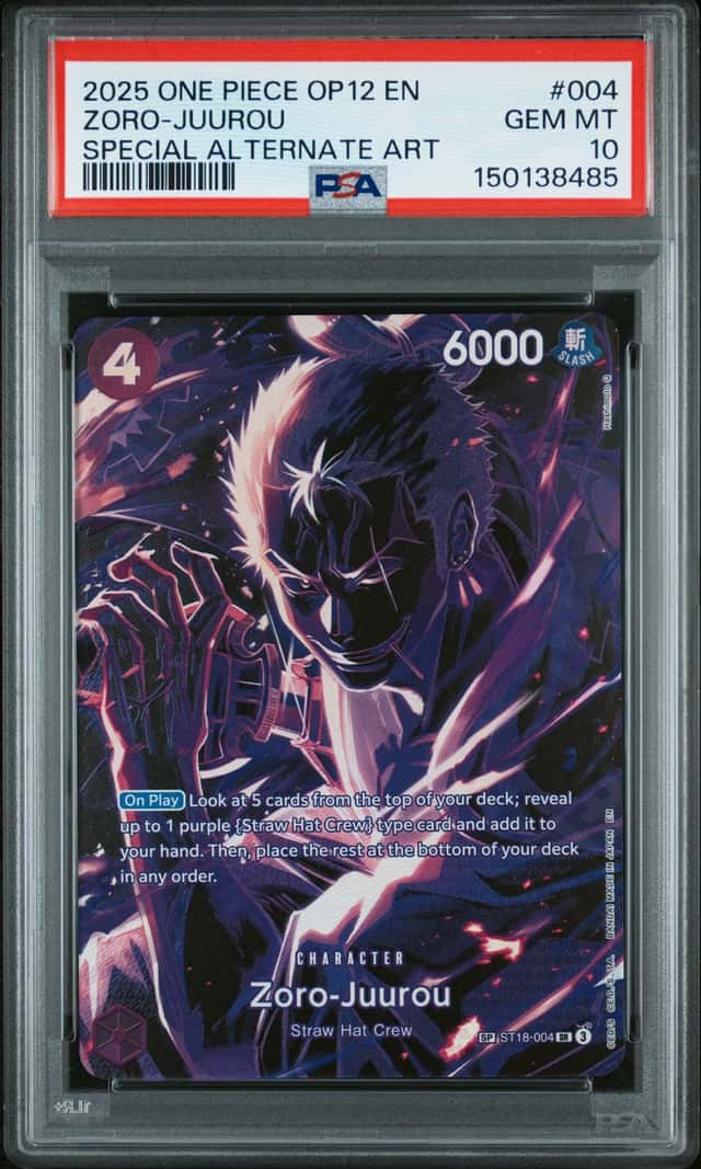 2025 ONE PIECE ST18-004 ZORO JUUROU OP12 LEGACY OF THE MASTER SP PSA 10 GEM MINT