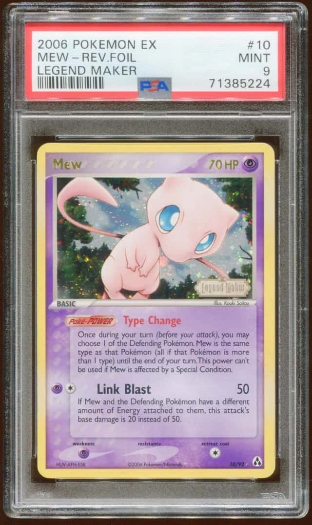 2006 POKEMON EX LEGEND MAKER MEW #10/92 REVERSE STAMPED HOLO FOIL PSA 9 E8