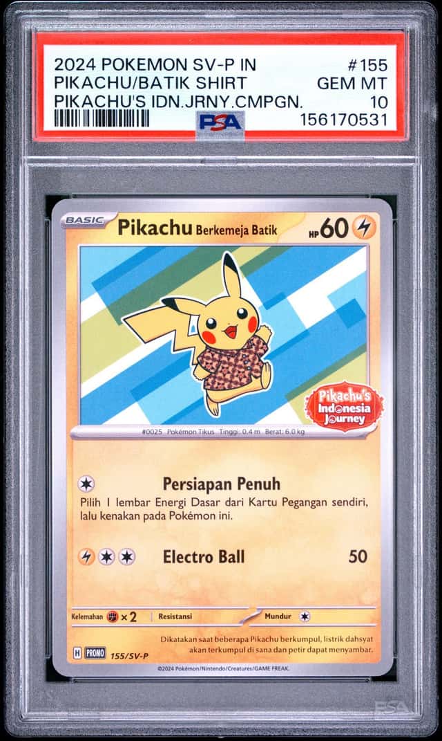 2024 POKEMON INDONESIAN SV-P PROMO #155 PIKACHU IN BATIK SHIRT PSA 10