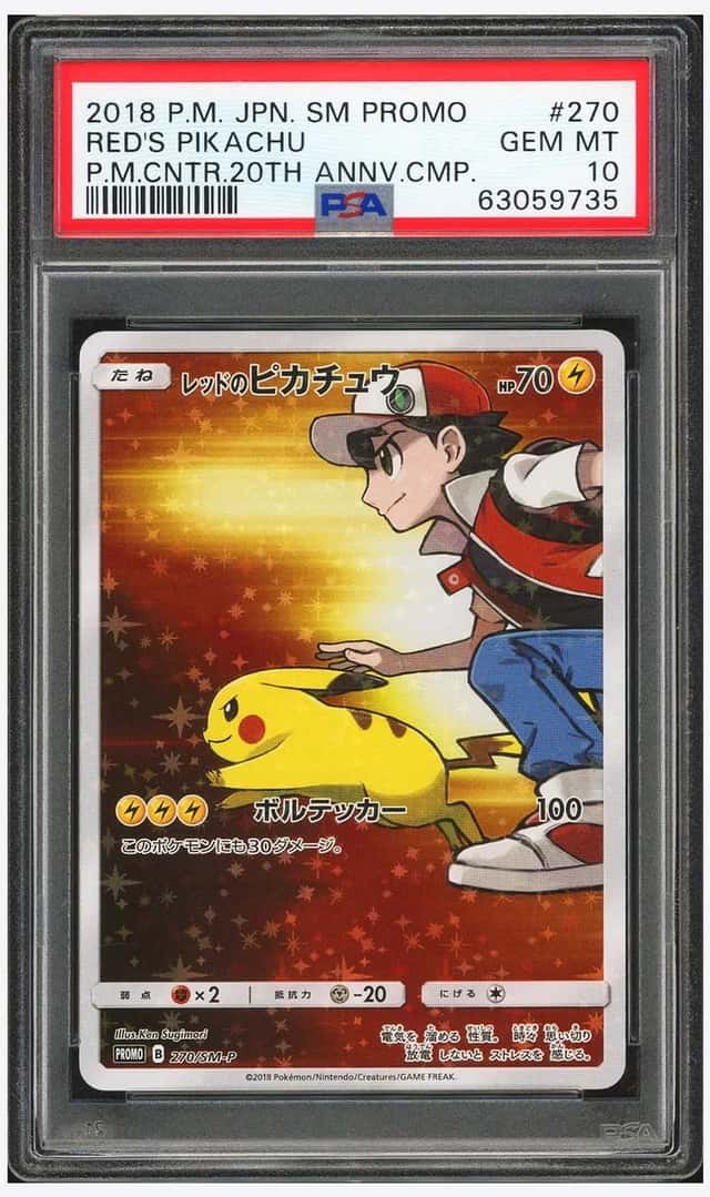 Pokemon PSA 10 Red's Pikachu Promo 2018 270/SM-P PC 20th Anniv. Campaign JPN