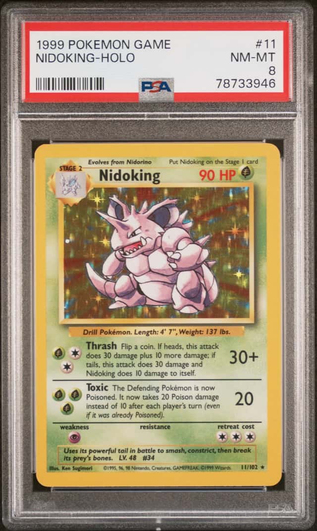 1999 POKEMON BASE SET UNLIMITED #11/102 NIDOKING HOLO RARE PSA 8
