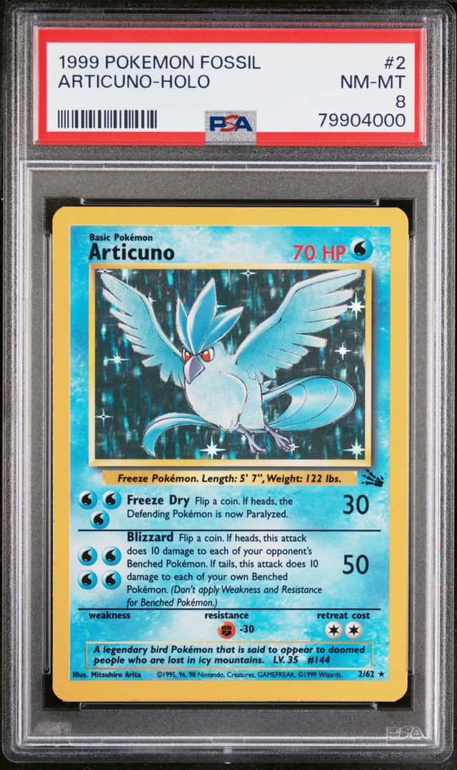 1999 POKEMON FOSSIL #2/62 ARTICUNO HOLO RARE PSA 8