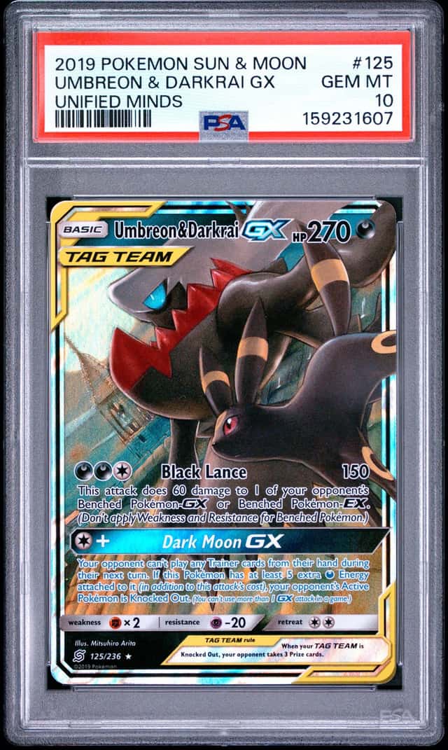 2019 Pokemon Sun & Moon Unified Minds Umbreon Darkrai Tag Team #125/236 PSA 10