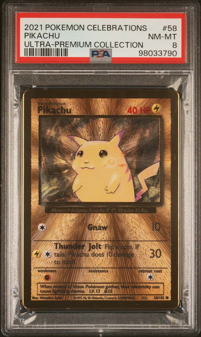 Pikachu Gold Metal PSA 8 NM-MT 2021 Pokemon Celebrations Ultra-Premium #58/102