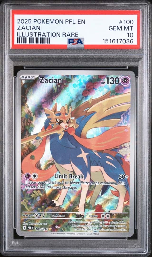 2025 POKEMON PFL EN-PHANTASMAL FLAMES ILLUSTRATION RARE #100 ZACIAN PSA 10