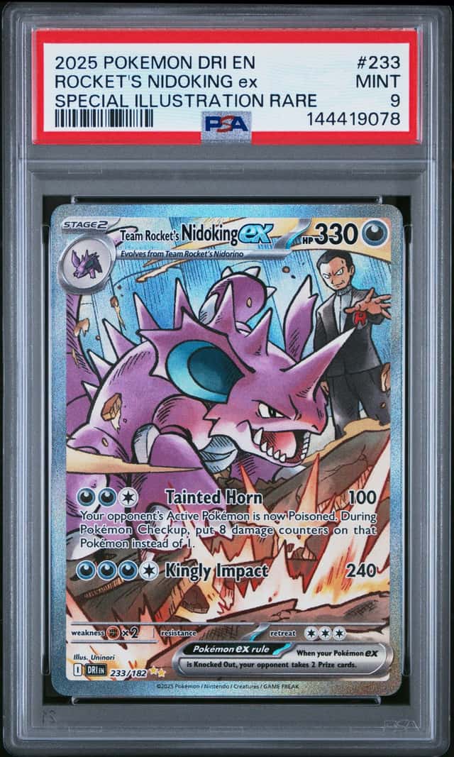 2025 POKEMON DESTINED RIVALS SPECIAL ILLUSTRATION TEAM ROCKETS NIDOKING EX PSA 9