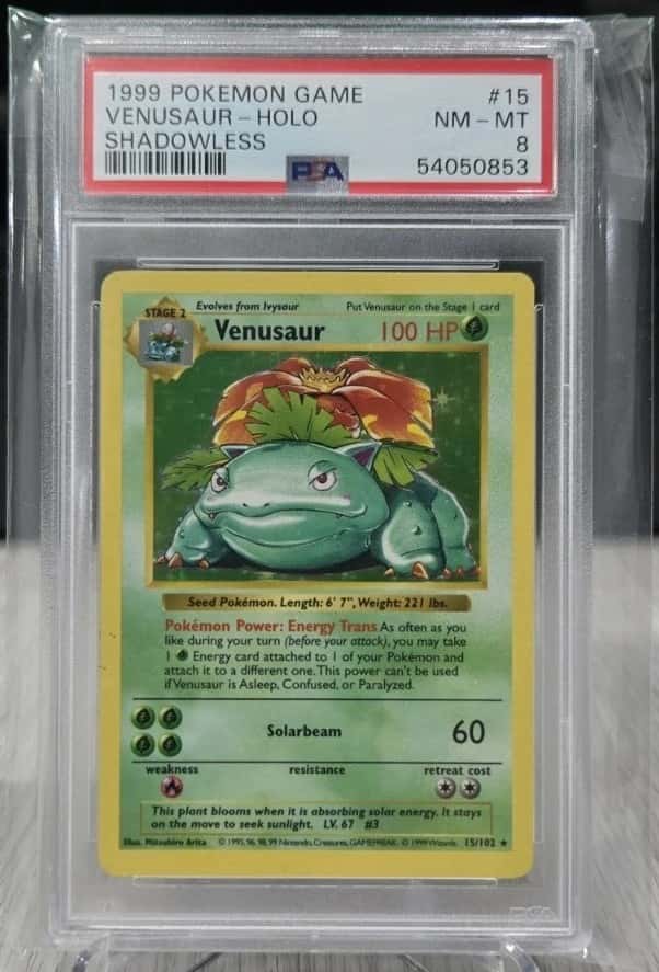1999 POKEMON GAME #15 VENUSAUR-HOLO SHADOWLESS PSA 8