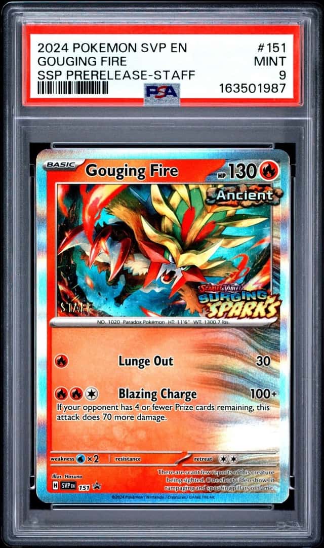 2024 POKEMON SVP PROMO SURGING SPARKS PRERELEASE-STAFF #151 GOUGING FIRE PSA 9