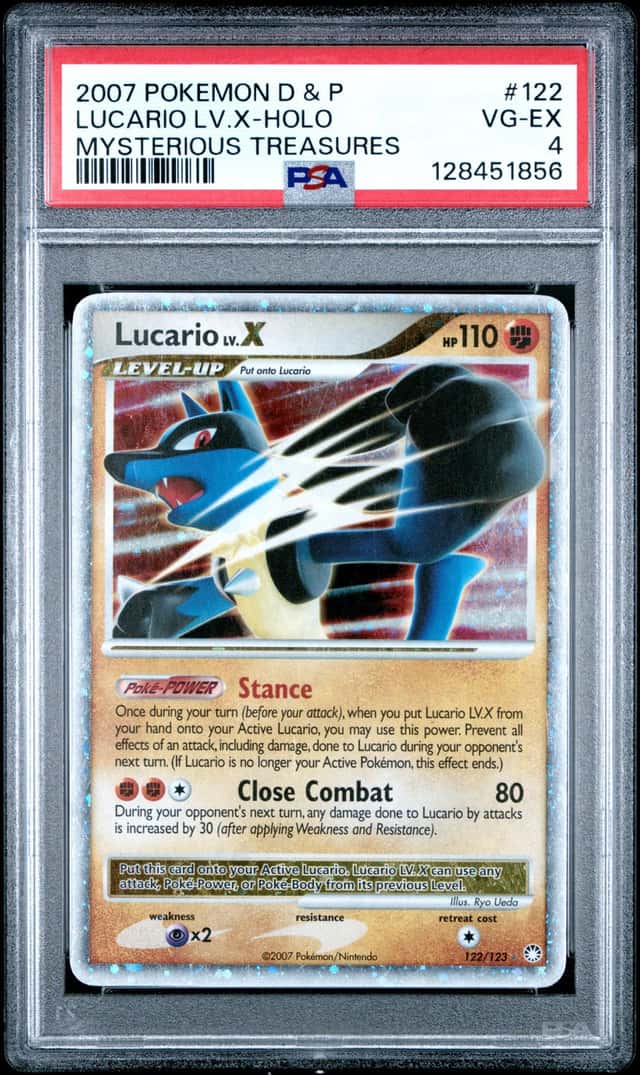 2007 Pokemon DP Mysterious Treasures Lucario LV.X Holo #122/123 PSA 4
