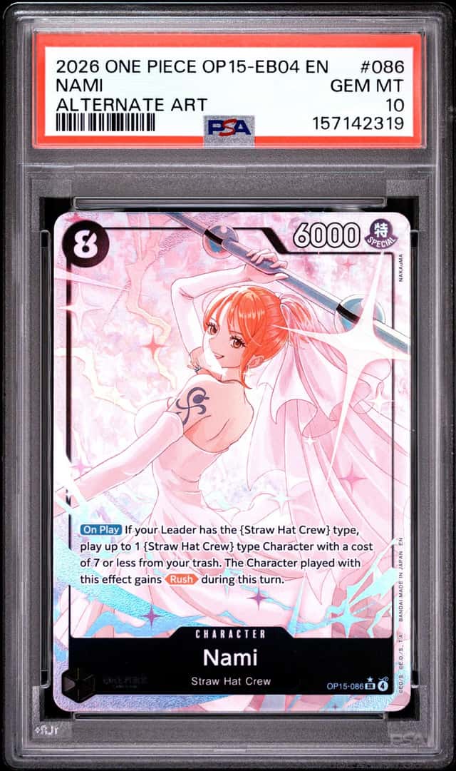 2026 ONE PIECE OP15-EB04-ADVENTURE ON KAMI'S ISLAND ALTERNATE ART NAMI PSA 10