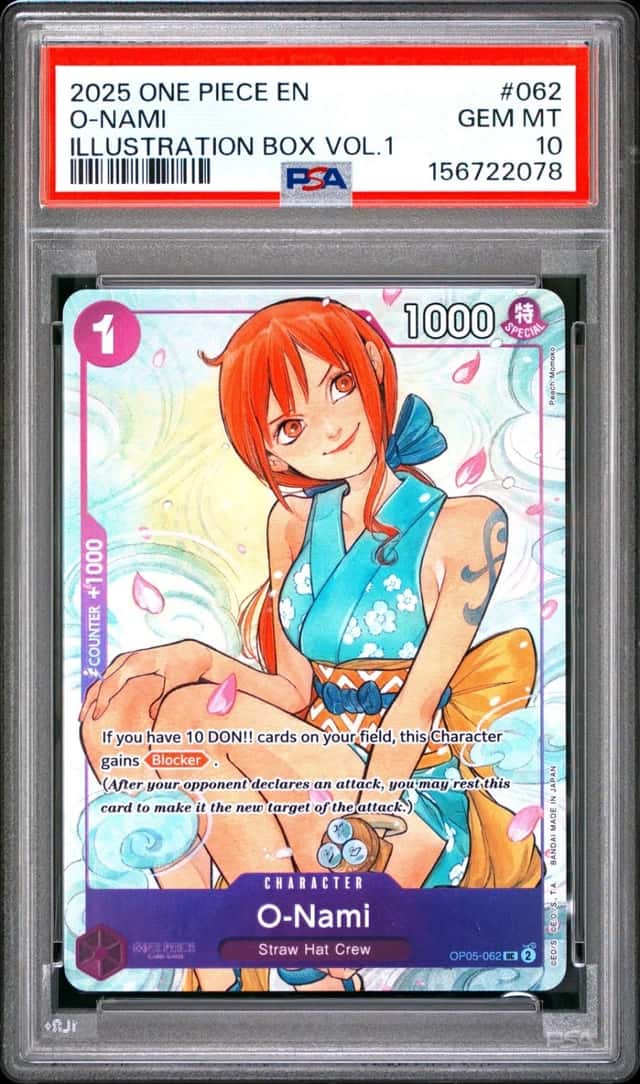 2025 ONE PIECE PROMOS ILLUSTRATION BOX VOL.1 #062 O-NAMI PSA 10