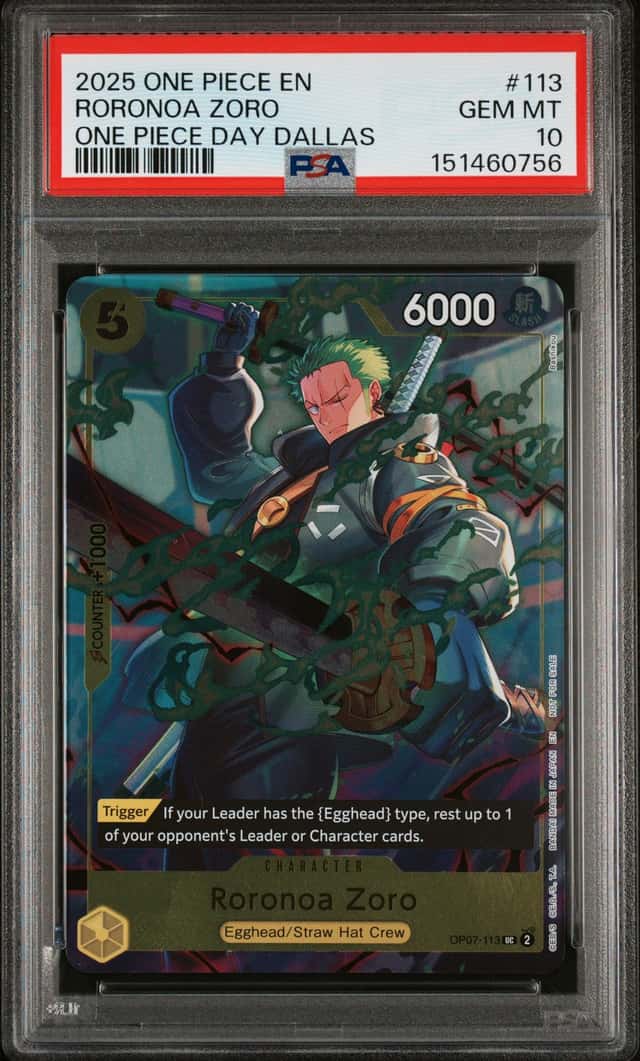 2025 One Piece En One Piece Day Dallas #113 Roronoa Zoro PSA 10 GEM MINT