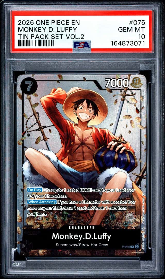 2026 ONE PIECE PROMOS TIN PACK SET VOL.2 #075 MONKEY D. LUFFY PSA 10
