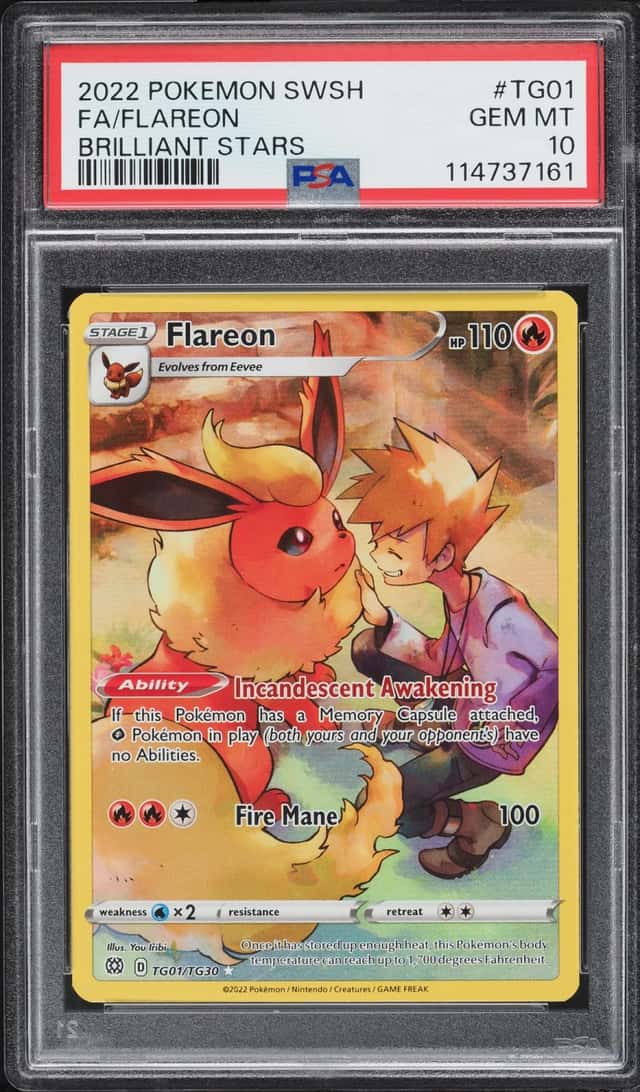 2022 Pokemon Sword & Shield Brilliant Stars Trainer Gallery CHR Flareon #TG01 PSA 10 GEM MINT