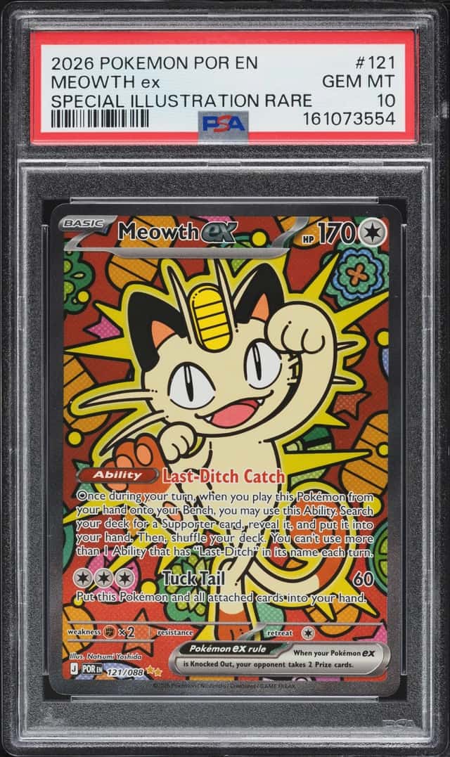 2026 Pokemon Mega Evolution Perfect Order SIR Meowth ex #121 PSA 10 GEM MINT