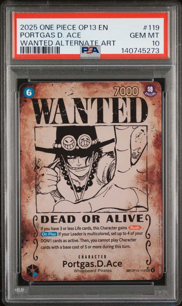 One Piece Card Game Portgas D. Ace OP13-119 Wanted Alternate Art PSA10