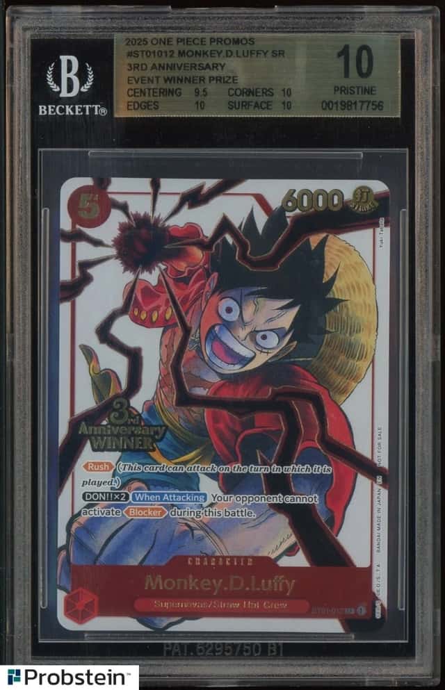 2025 One Piece Promos 3rd Anniversary Winner ST01012 Monkey D. Luffy SR BGS 10