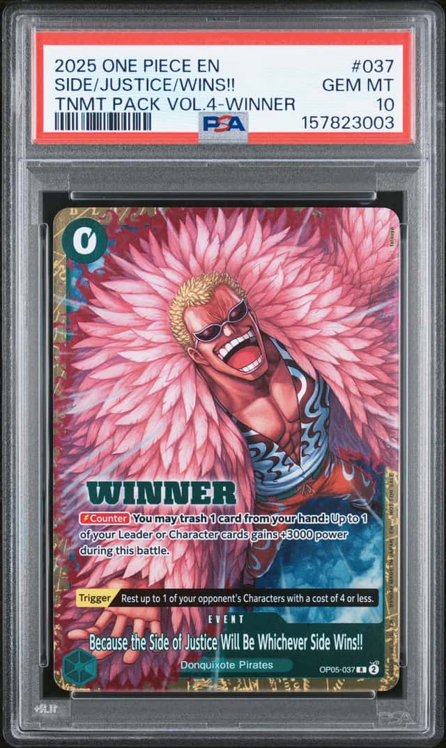 2025 ONE PIECE TOURNAMENT PACK VOL.4 WINNER #037 SIDE OF JUSTICE WINS!! PSA 10