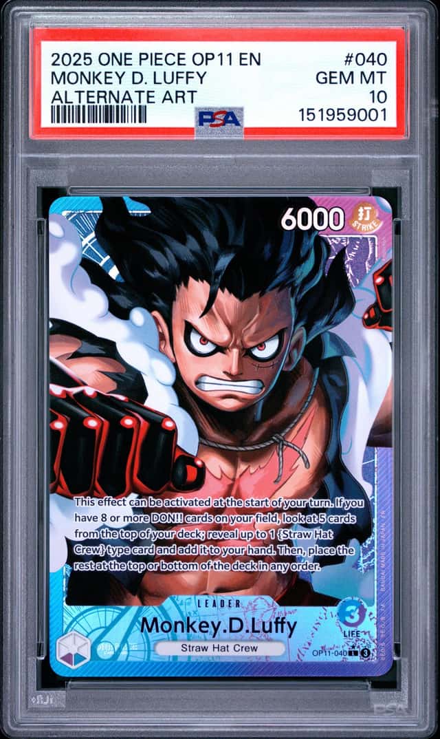2025 ONE PIECE MONKEY D. LUFFY ALT ART OP11-A FIST OF DIVINE SPEED #040 PSA 10