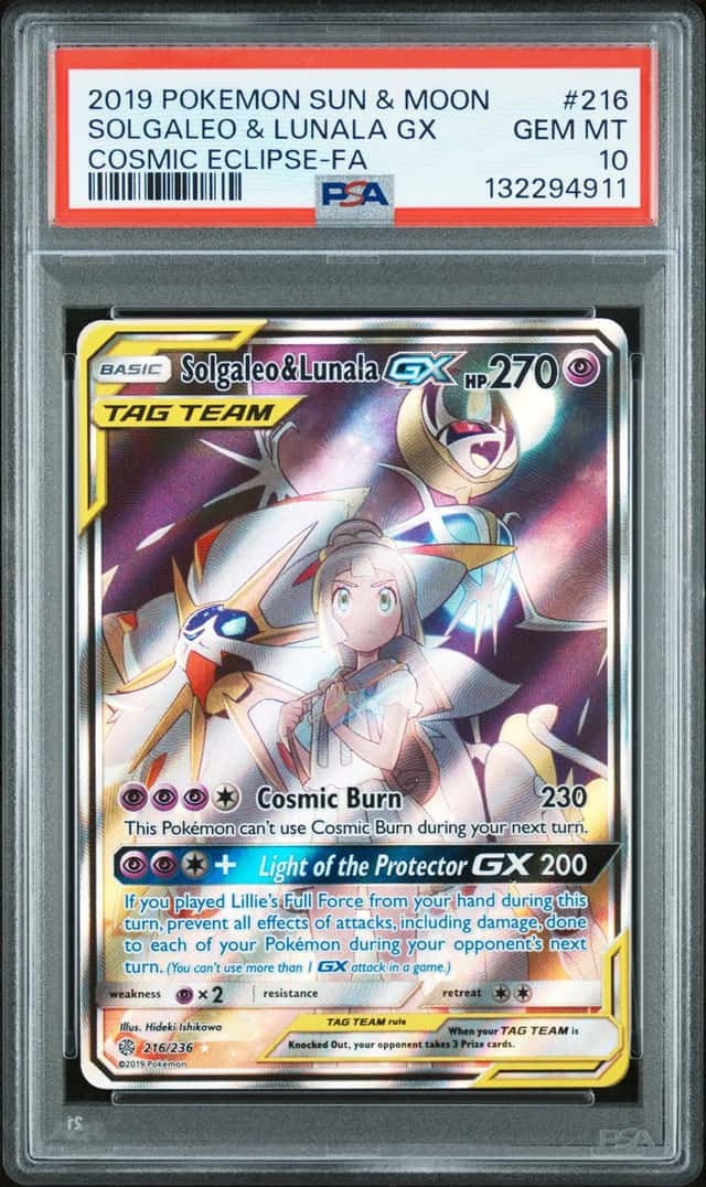 Pokemon PSA 10 Solgaleo & Lunala GX Ultra Rare 2019 216/236 Cosmic Eclipse ENG