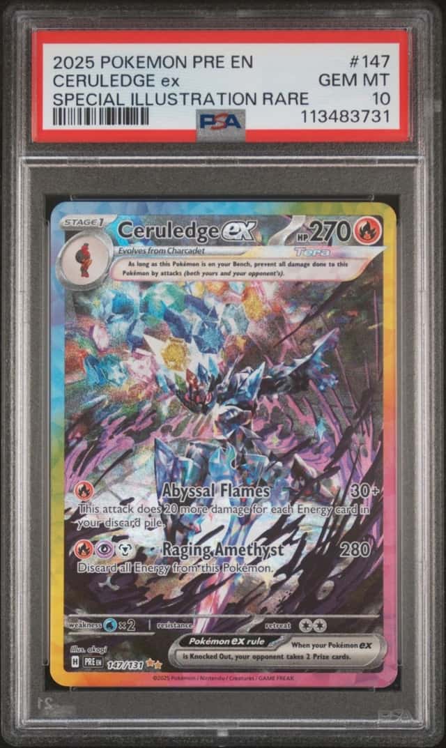 2025 POKEMON PRISMATIC EVOLUTIONS SPECIAL ILLUSTRATION RARE CERULEDGE EX PSA 10