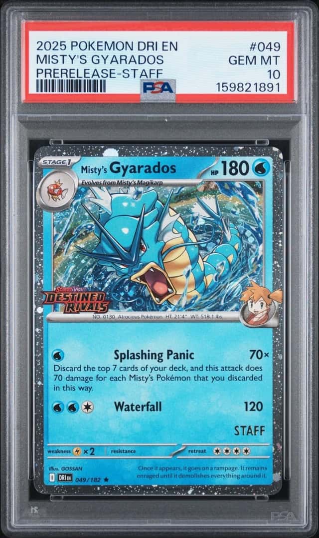 2025 POKEMON DRI EN-DESTINED RIVALS PRERELEASE-STAFF MISTY'S GYARADOS PSA 10