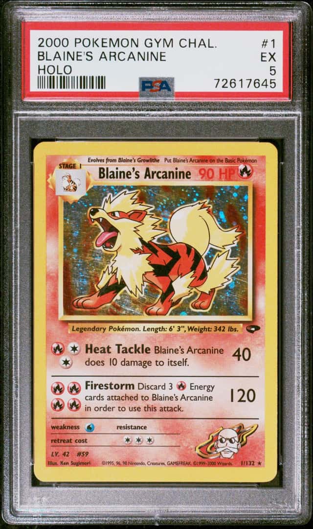 2000 POKEMON GYM CHALLENGE #1/132 BLAINE'S ARCANINE HOLO RARE PSA 5