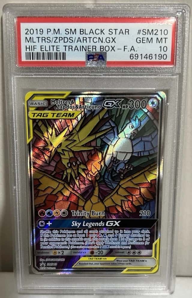 Pokemon 2019 Moltres & Zapdos & Articuno GX SM210 PSA 10 Holo TAG TEAM