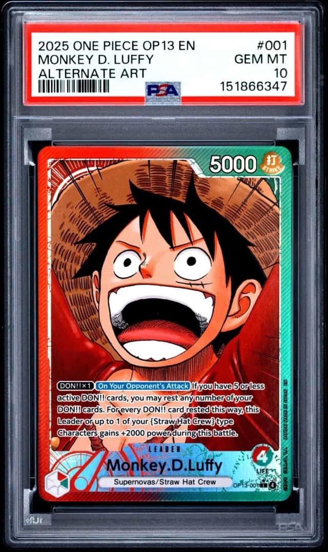 2025 ONE PIECE MONKEY D. LUFFY ALT ART OP13-CARRYING ON HIS WILL #001 PSA 10