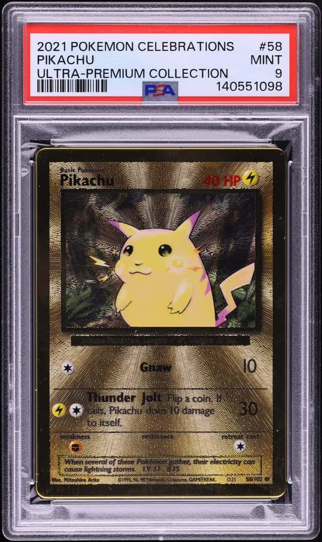 2021 Pokemon Sword & Shield Celebrations Ultra Premium Gold Metal Pikachu #58 PSA 9 MINT