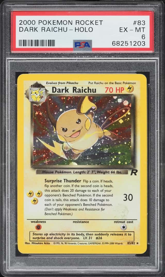 2000 Pokemon Team Rocket Holo Dark Raichu #83 PSA 6 EXMT