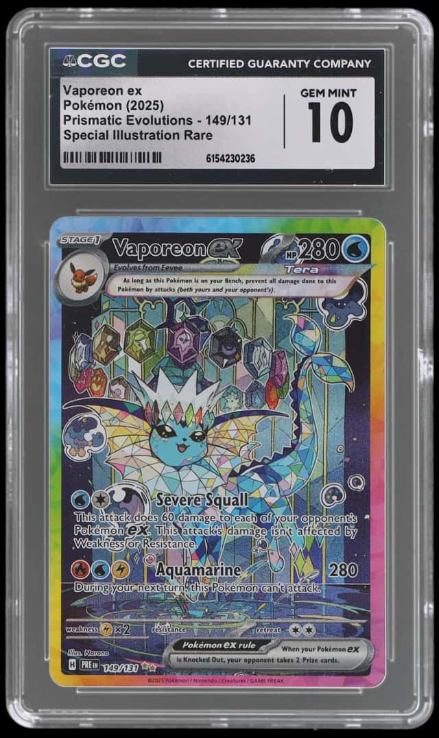 2025 Pokemon Scarlet and Violet Prismatic Evolutions Special Illustration Rare Vaporeon Ex #149