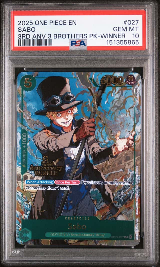 2025 One Piece EN 3rd Anniversary 3 Brothers Winner #027 Sabo PSA 10 GEM MINT