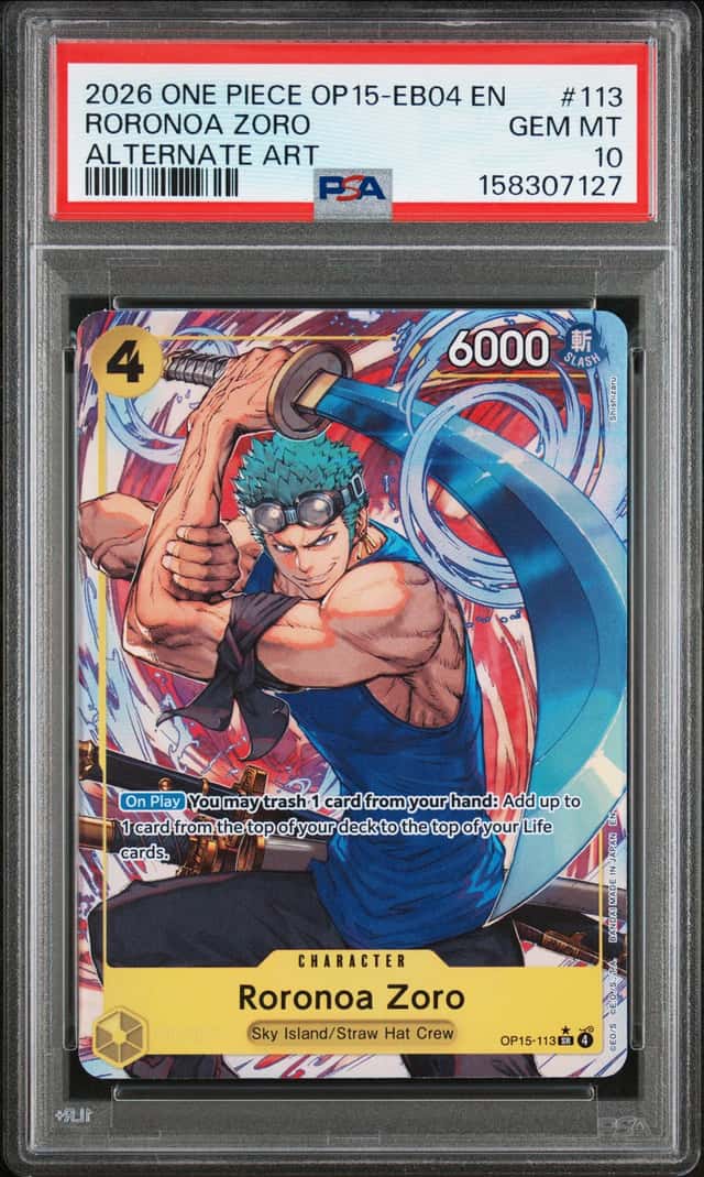 2026 ONE PIECE ADVENTURE ON KAMI'S ISLAND ALT ART #113 RORONOA ZORO PSA 10