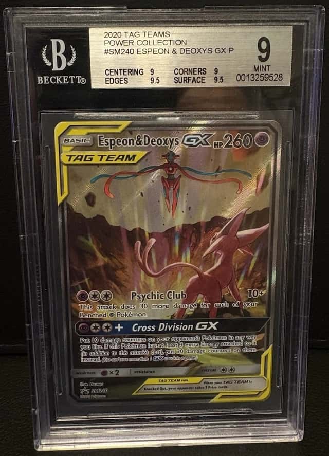 Pokemon Espeon & Deoxys GX SM240 TAG TEAM Promo Holo BGS 9 2020 English