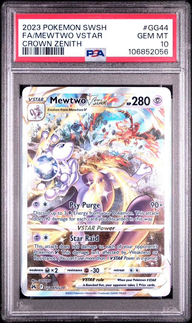 2023 POKEMON SWORD & SHIELD CROWN ZENITH #GG44 FULL ART/MEWTWO VSTAR PSA 10