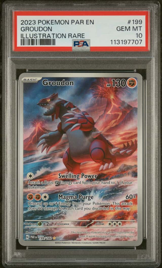 Pokémon 2023 Paradox Rift Groudon Illustration 199/182 English, PSA 10