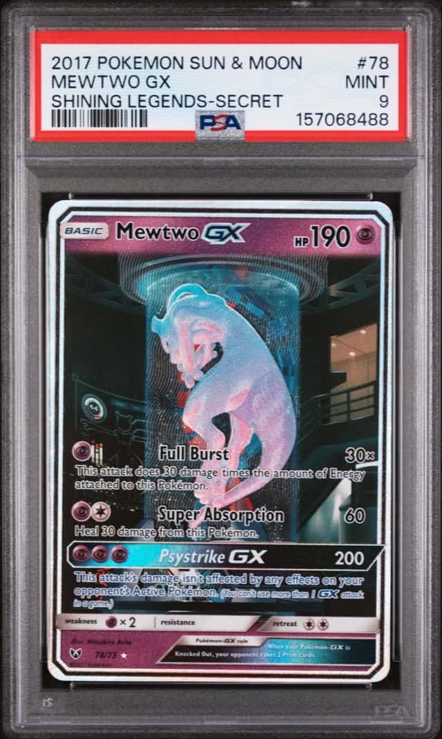 2017 POKEMON SUN & MOON SHINING LEGENDS SECRET #78 MEWTWO GX PSA 9
