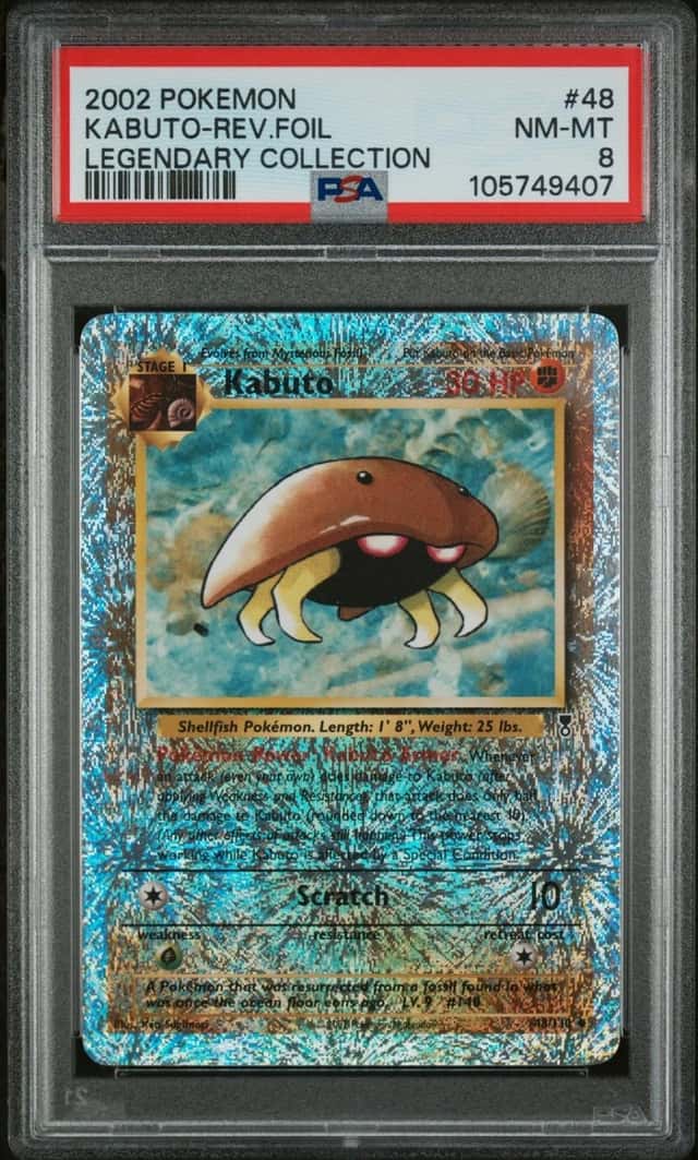Pokemon Kabuto Reverse Holo Legendary Coll. 48 PSA 8