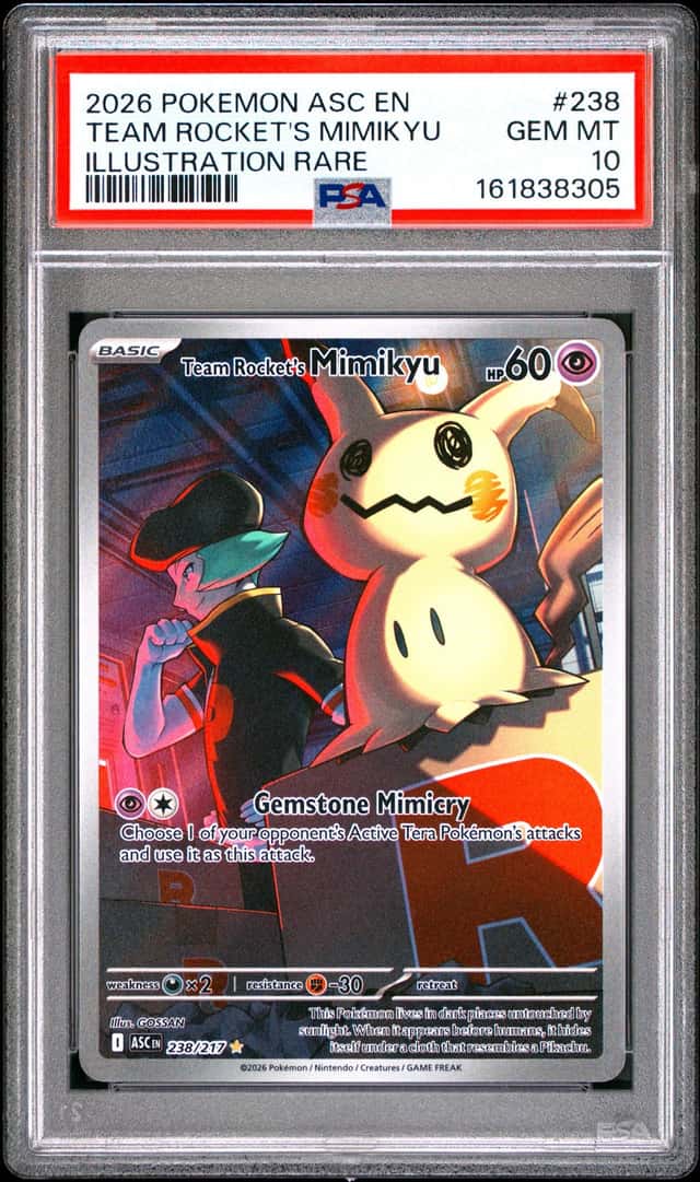 2026 POKEMON ASCENDED HEROES ILLUSTRATION RARE #238 TEAM ROCKET'S MIMIKYU PSA 10